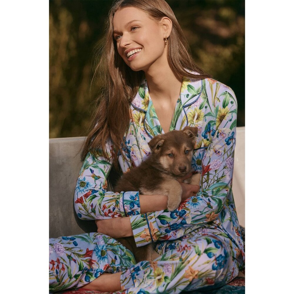 Johnny Was Carly Daphne Pj Set Long Floral Home Lounge Sleepwear Purple 2 pc NEW
